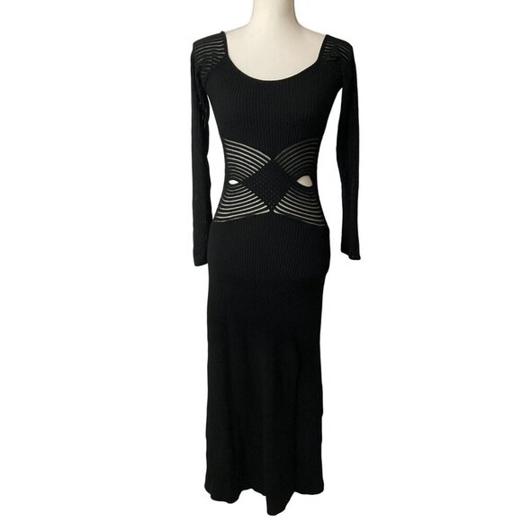 SOVERE Tilt Knit Dress in Black XSmall Womens Midi Sweater Cut out - Picture 4 of 13